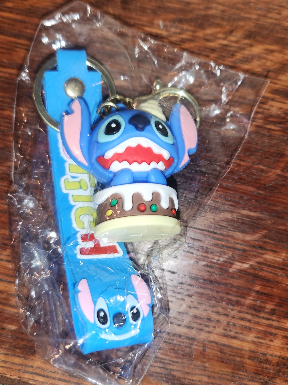 Blue Cartoon Stitch Keychain Charm for Kids with Cake Design